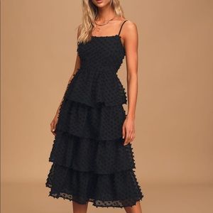 Like New Black Tiered POM POM Midi Dress
